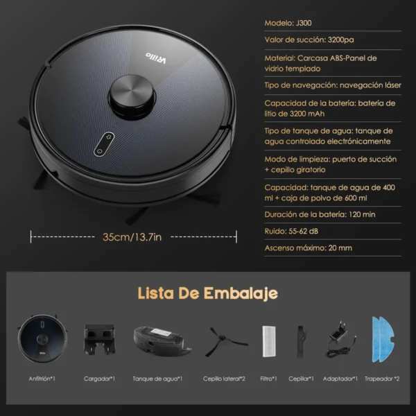Aspiradora Barredora Robot Inteligente Vacuum Autocarga 2en1 Negro