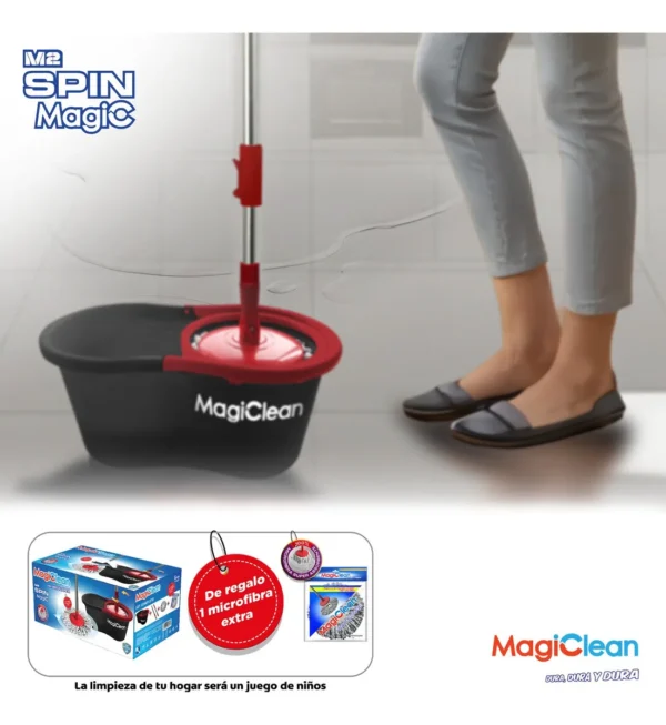 Trapeador Mop Cubo Con Doble Mecanismo Magiclean Spin Magic Gris Oscuro